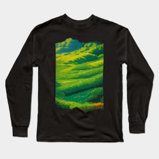 Green Meadow Scenery - Flat Colors Long Sleeve T-Shirt